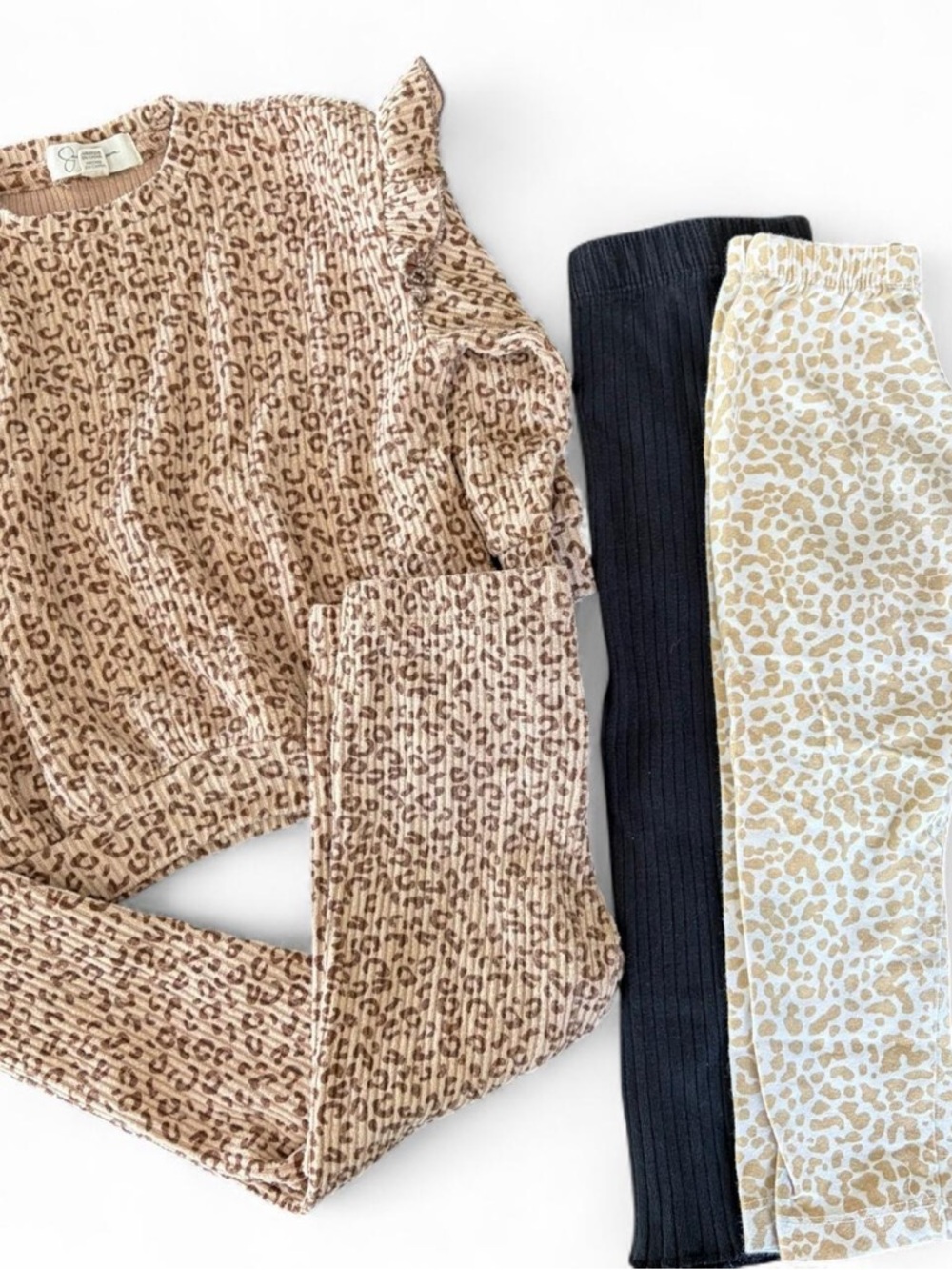 Jessica Simpson Girls Leopard Knit Top with Black and Cream Leggings Set 2T